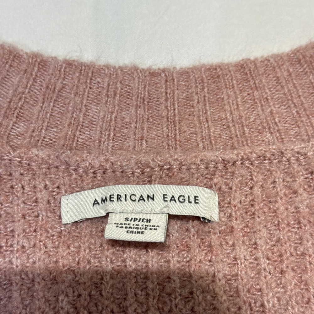 American Eagle Women's Small Dusty Rose V Neck Waffle Knit Sweater - Picture 4 of 8